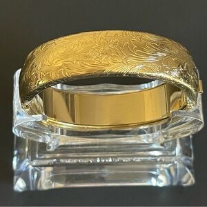 Classic Floral Engraved Gold-Tone Hinged Bangle Bracelet